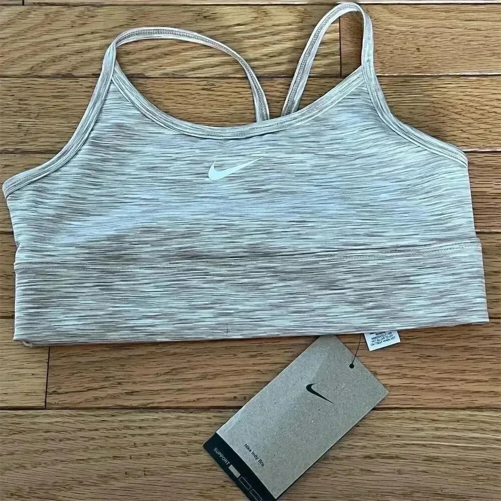 Nike Girls' Dri-FIT Indy Seamless Sports Bra Beige Size M
